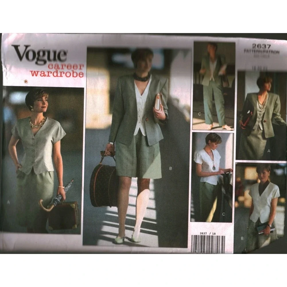 Vogue 2637 Career Wardrobe Pattern Jacket Top Skirt Shorts Pants Size 18 20 22